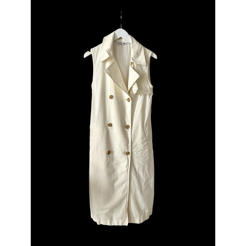 JW Anderson Uniqlo Linen Blend Sleeveless Lapel Dress Cream Sz Small No Belt